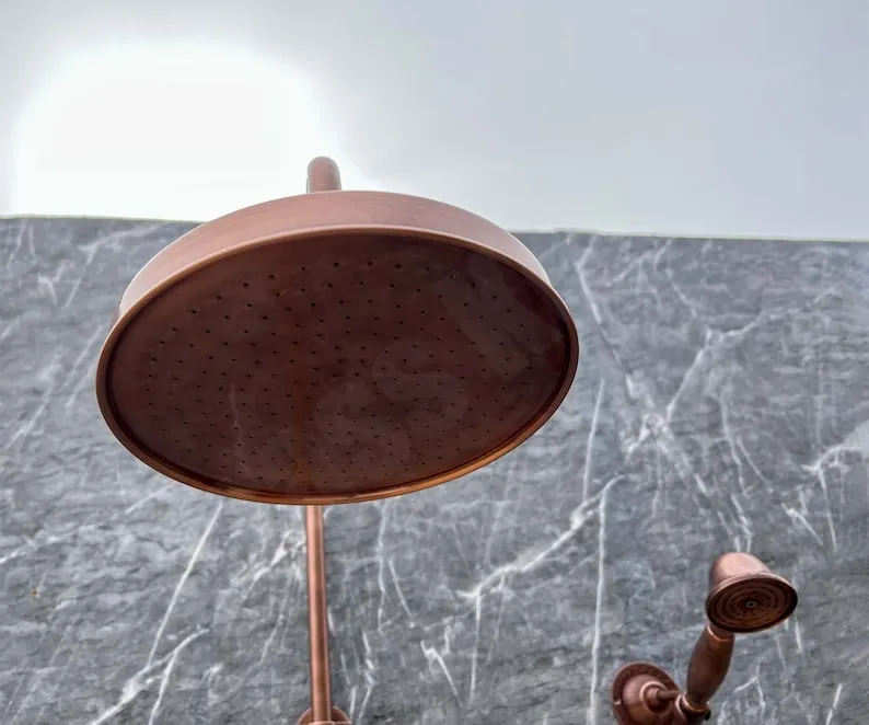 Vintage Copper Shower System - Copper Rain Showerhead with Handheld - Perfect for Outdoor Showers