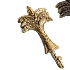 Vintage Inspired Solid Brass Palm Tree Wall Hooks - 2 pcs