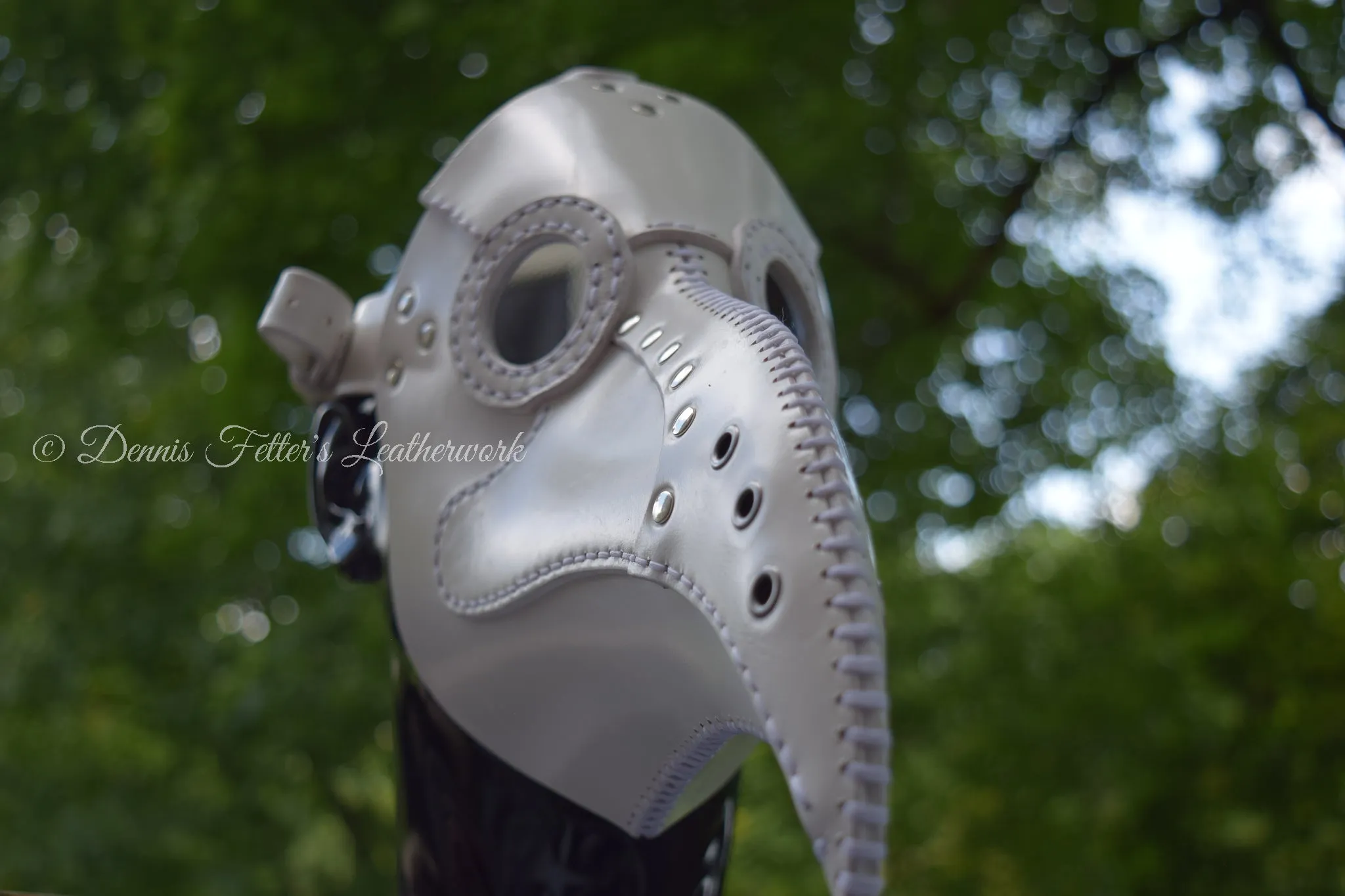 White Leather Plague Doctor mask - (Choose lens color)