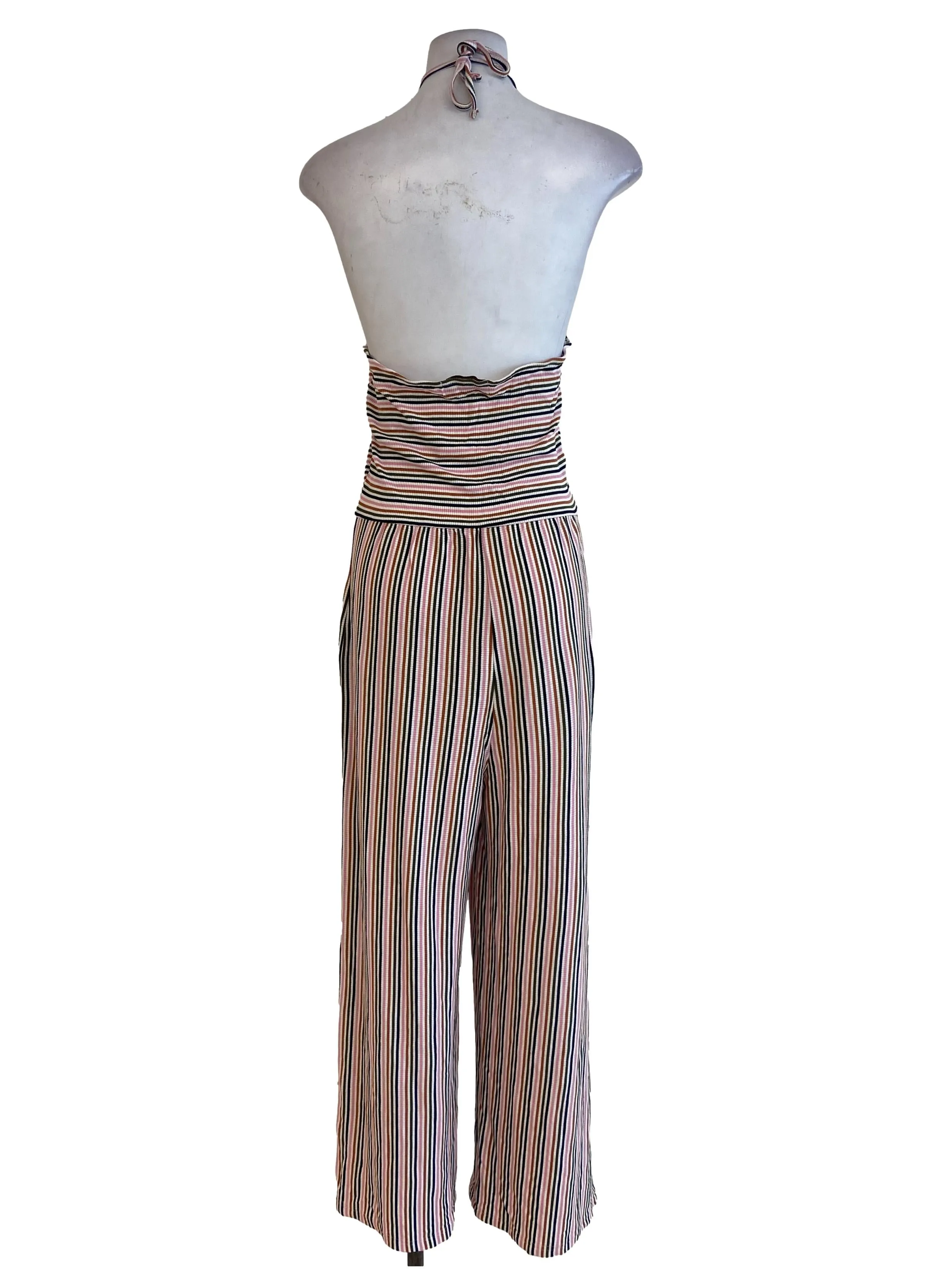 White Stripe Halter Knitted Jumpsuits