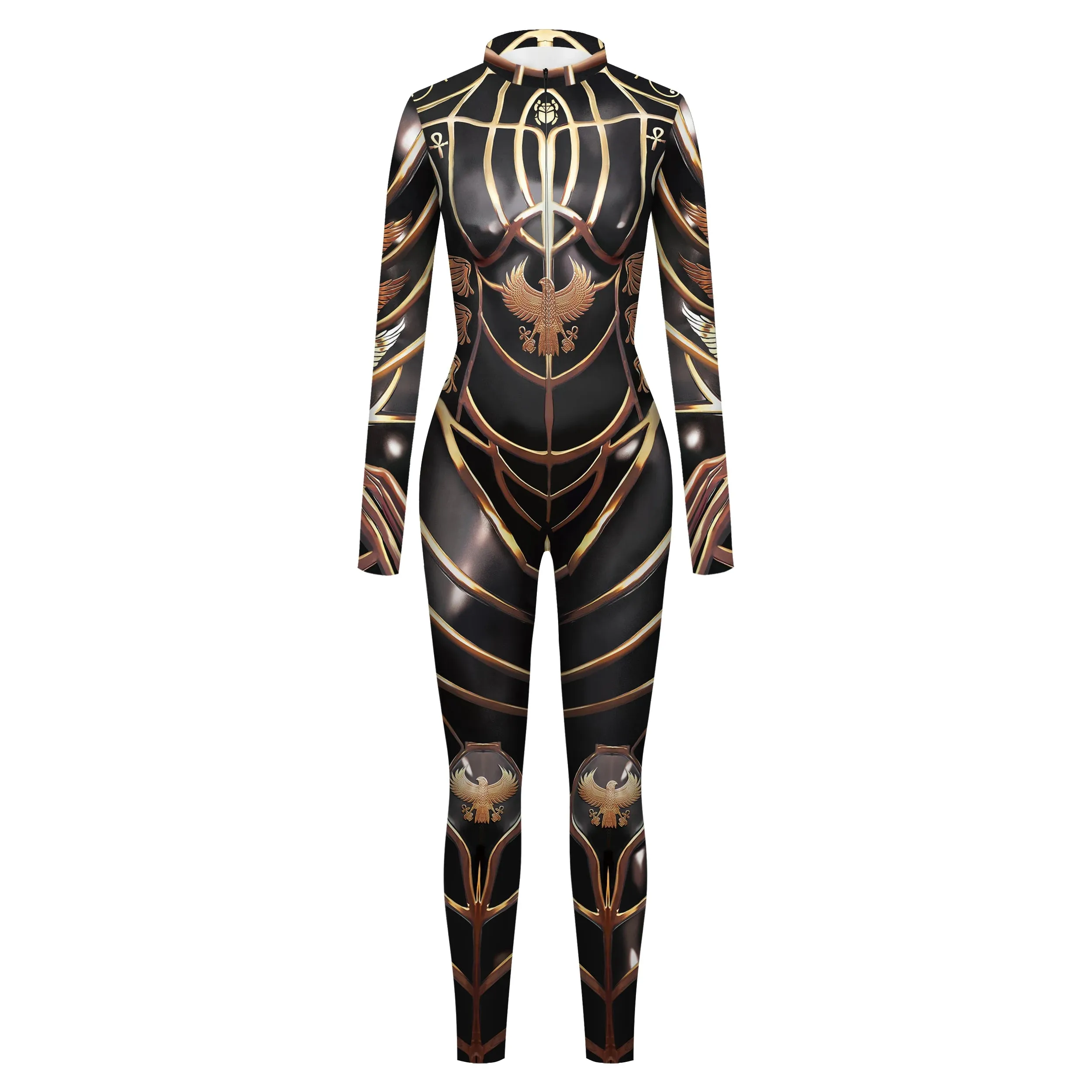 Women Cosplay Costume Armor Steampunk Printed Jumpsuits Halloween Zentai Carnival Bodysuits Adults Mujer