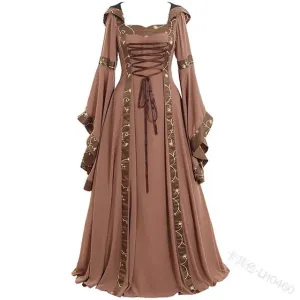 Women Medeival Gothic Cosplay Dresses Victoria Steampunk Hoodies Bandage Halloween Noble Palace Bell Long Carnival Costumes