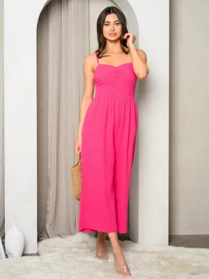 WOMEN'S SLEEVELESS GAUZE SPAGHETTI SHOULDER STRAP JUMPSUIT