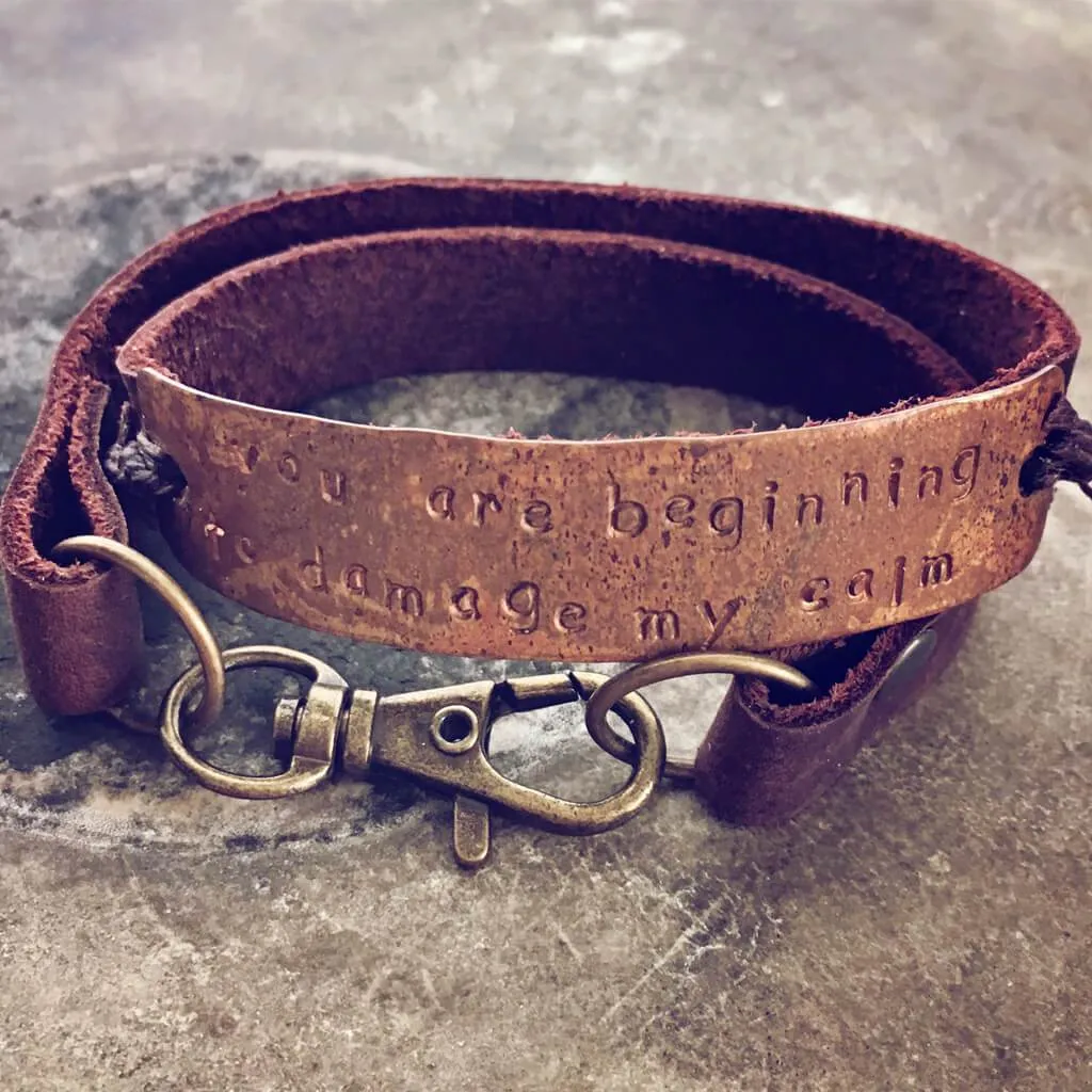 you are beginning to damage my calm // leather and copper double wrap bracelet
