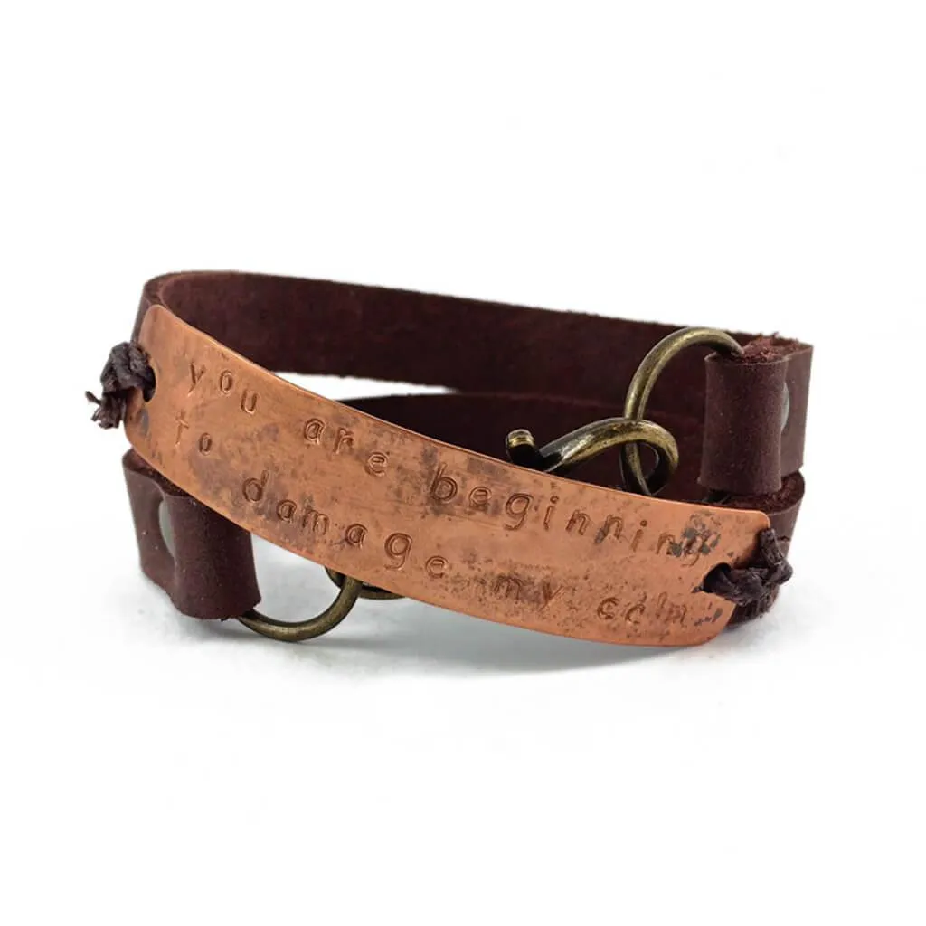 you are beginning to damage my calm // leather and copper double wrap bracelet